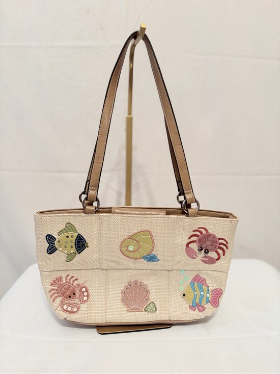 Handbags - beige woven beach theme shoulder handbag from Rosetti.